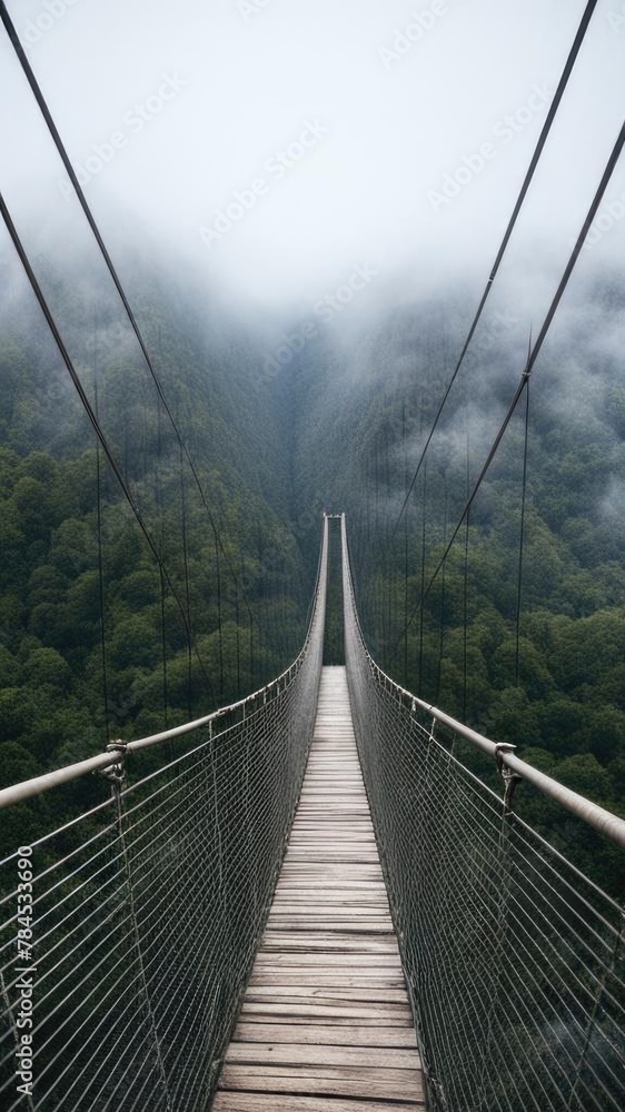 Fototapeta premium The bridge over the abyss in the fog.