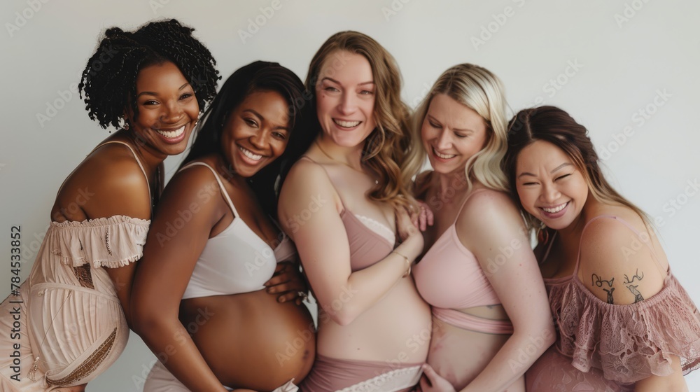 Group of mothers in lingerie with visible pregnancy Group of mothers in lingerie with visible pregnancy