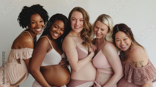 Group of mothers in lingerie with visible pregnancy