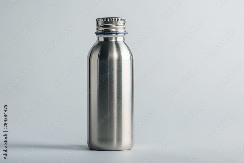 Stainless Steel Water Bottle on Neutral Background for Eco Lifestyle Stainless Steel Water Bottle on Neutral Background for Eco Lifestyle
