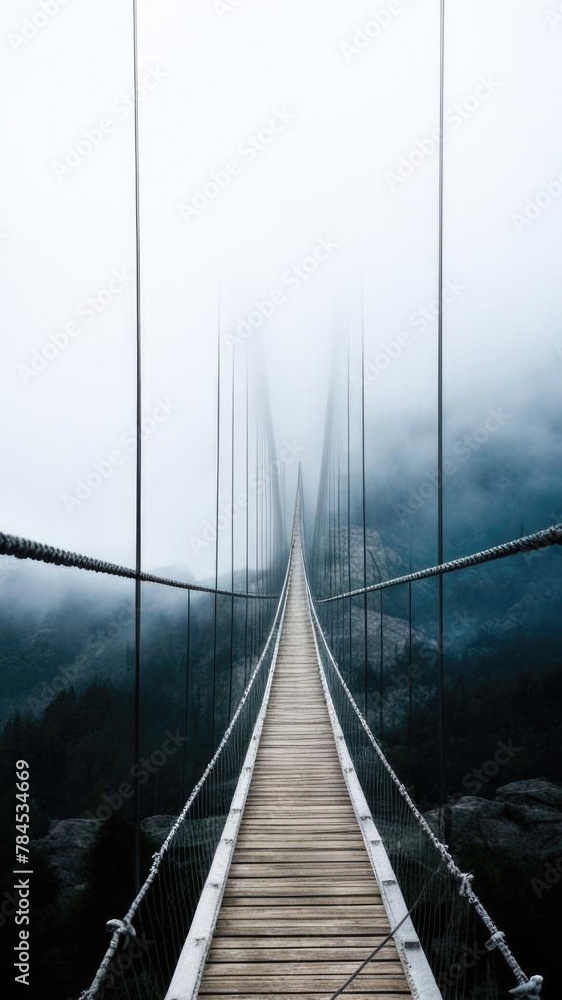 Obraz premium The bridge over the abyss in the fog.