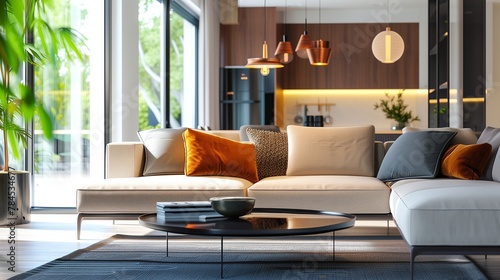 Close up on trendy modern living room