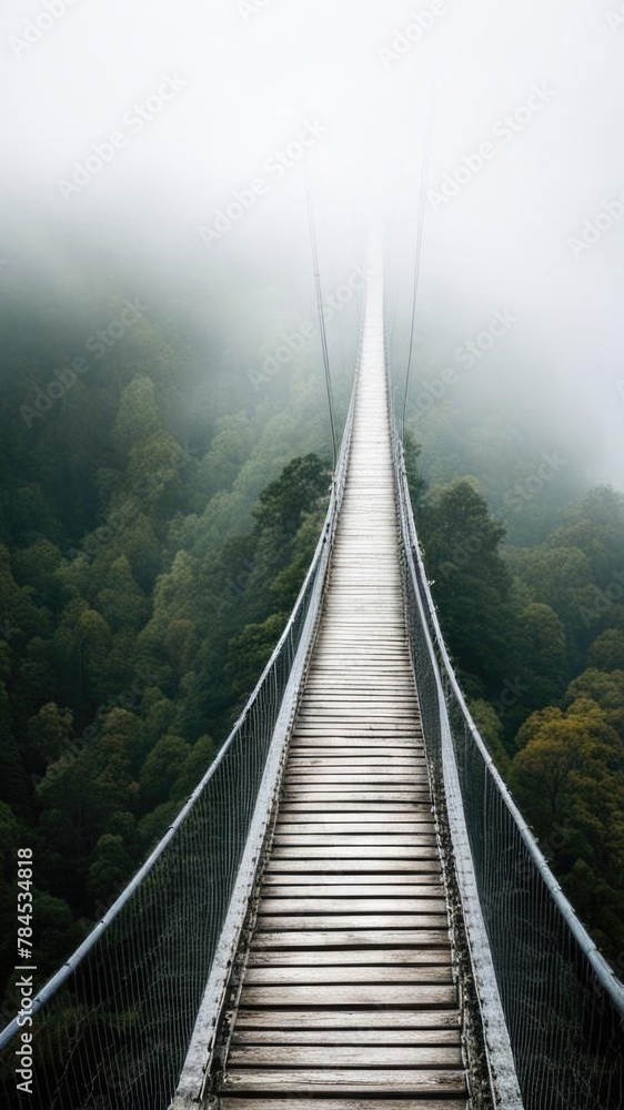The bridge over the abyss in the fog. The bridge over the abyss in the fog.