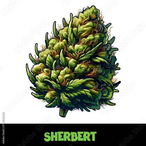 Vector Illustrated Sherbert Cannabis Bud Strain Cartoon	