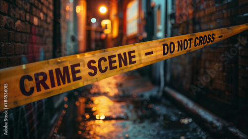 Crime scene tape at night with blurred background