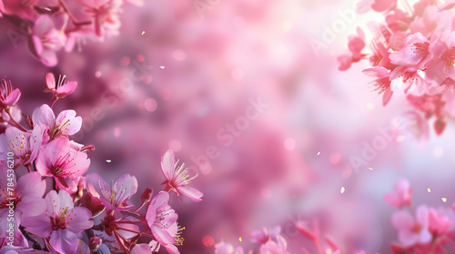 A pink background with cherry blossoms in the foreground © tope007