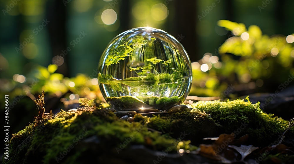 A glass ball in the middle of a forest A glass ball in the middle of a forest