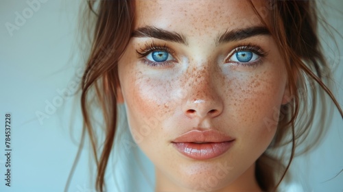 Woman With Freckled Hair and Blue Eyes