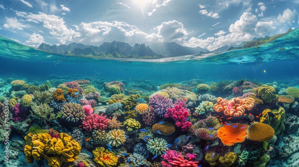 Naklejka premium Colorful Coral Reef Underwater View