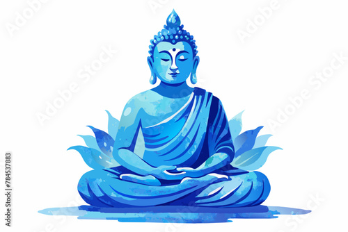 watercolor blue buddha watercolor illustration on white background