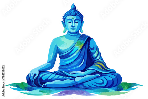 watercolor blue buddha watercolor illustration on white background