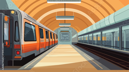 Train on subway station. Underground city metro rai photo
