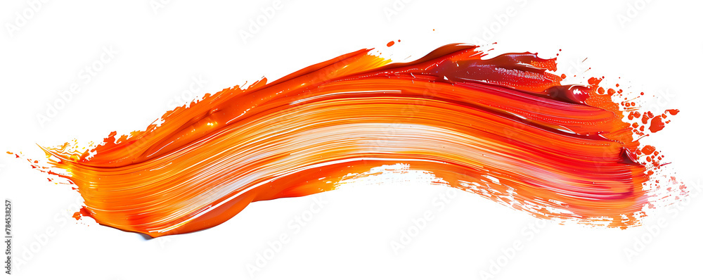 Abstract splash orange acrylic brush stroke oil paint smear line on white background. generative ai