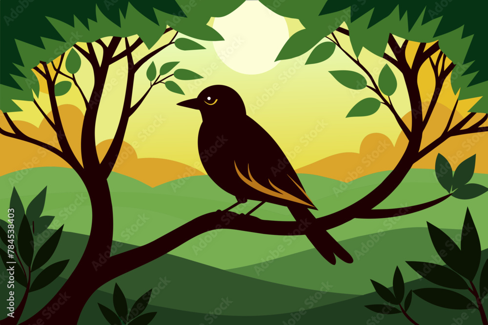 Fototapeta premium A silhouette bird siting in the tree vector style
