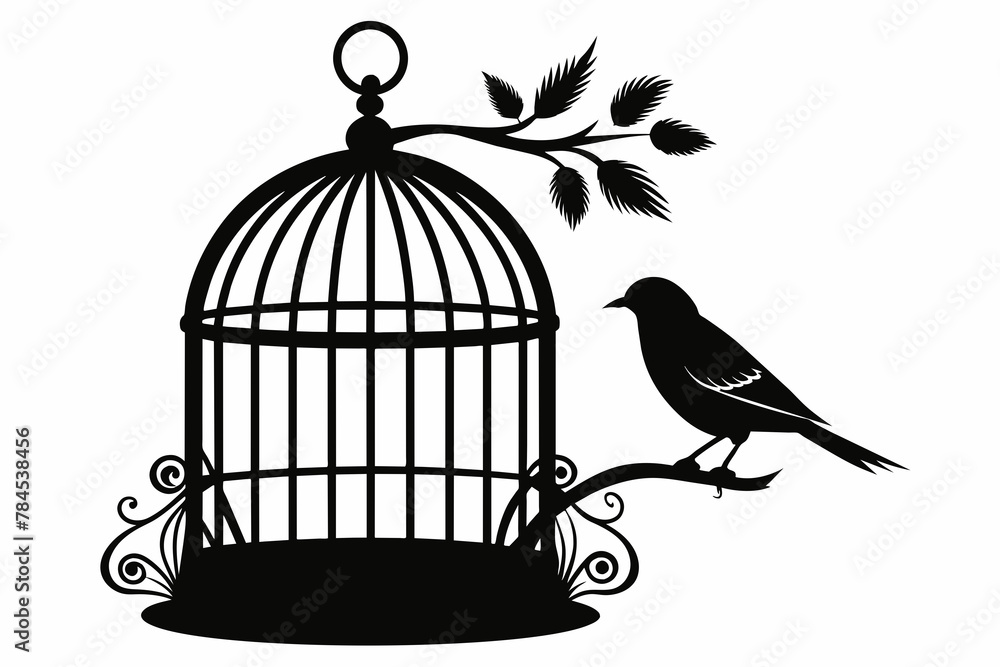 Fototapeta premium bird cage black silhouette vector on white background