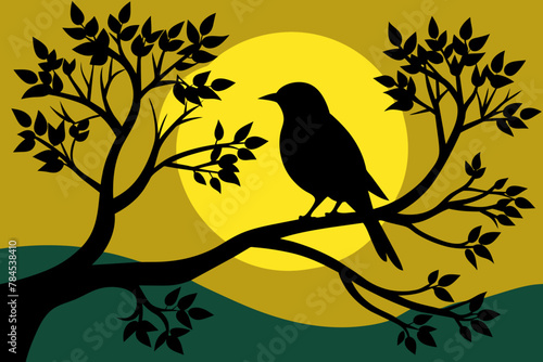 A silhouette bird siting in the tree vector style © Chayon Sarker