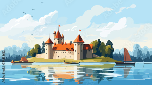 Trakai castle .. 2d flat cartoon vactor illustration photo