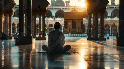 Eid al adha Mubarak background moslem eid al fitri, lantern, ramadan, eid al adha concept background, Kaaba and mosque background 