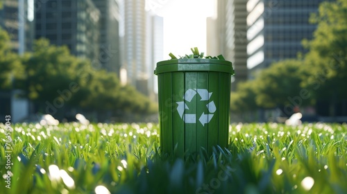 green bin in green land scape city photo