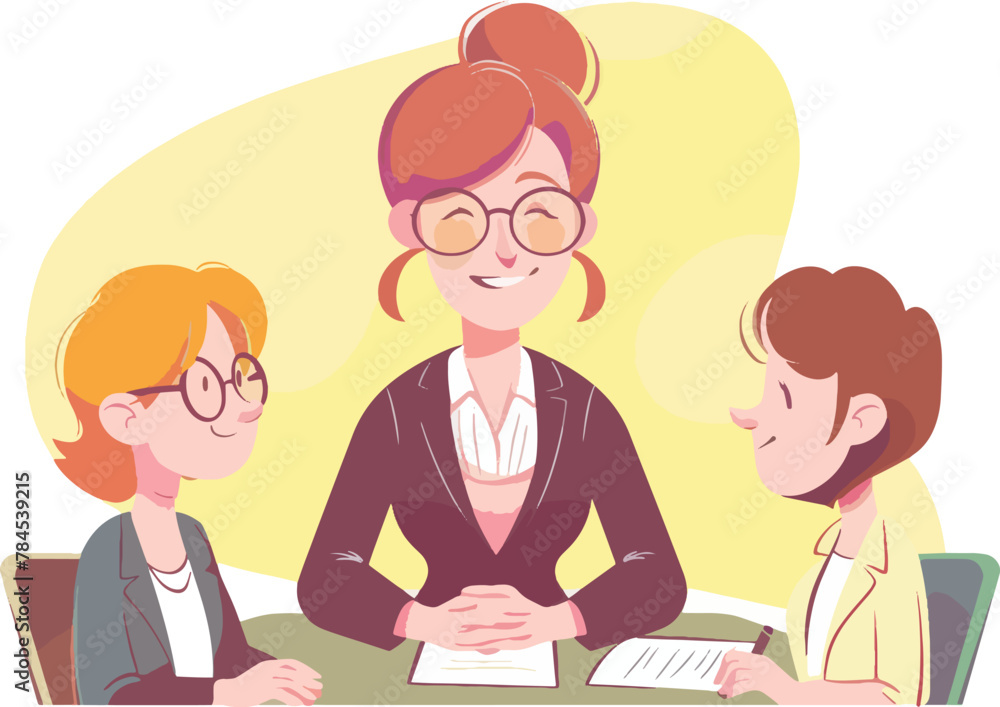 Smiling female mentor with young professionals Smiling female mentor with young professionals
