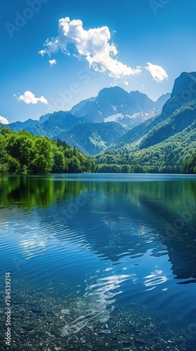 Majestic Lake Surrounded by Towering Mountains