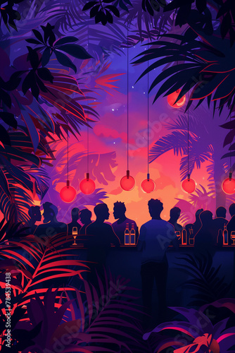 night party with people and party lights. 