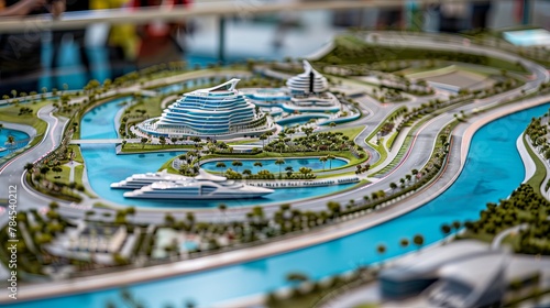 The Formula One racing track map of Yas Marina Circuit in Abu Dhabi, UAE, is displayed, detailing the specific layout of the track for racing enthusiasts and visitors photo