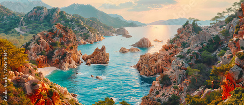 Scenic Mediterranean Coastline with Rocky Cliffs and Clear Waters, Perfect for Vacation and Travel Themes © NURA ALAM