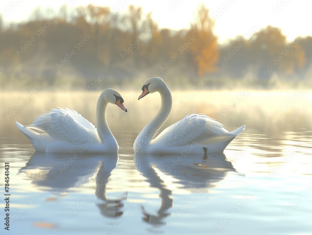 Obraz premium Elegant Swans Gliding Serenely Across Calm Waters - Peaceful Nature Scene