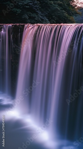 Closeup minimalist waterfall, static shot, dawn lighting, gentle purity , up32K HD