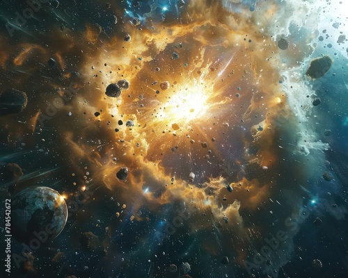 Stellar Explosion with Planetary Debris in Space