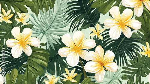 Tropical Seamless Pattern with Philodendron and Dai