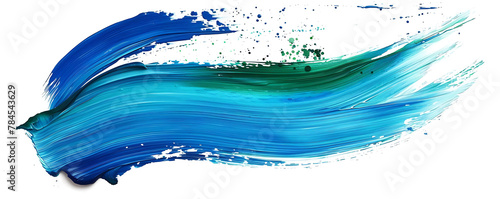  Abstract splash acrylic green and blue brush stroke oil paint smear line on white background. generative ai