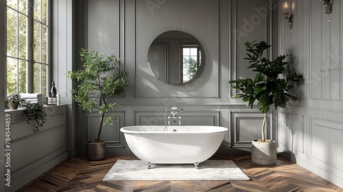 Timeless Elegance  Vintage-Inspired UK Bathroom with Herringbone Wood Flooring and Modern Minimalist Features