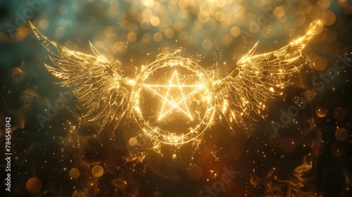 The Luminous Pentacle: Embracing the Mystical Glow of Celestial Wings and Transcendent Symbolism photo