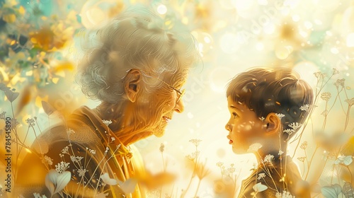 Watercolor Reflections of Love: Grandmother and Grandson Embrace the Intergenerational Connection photo