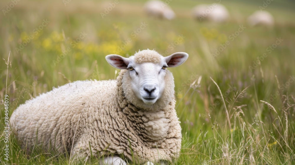 Sheep Sitting in a Field of Tall Grass Sheep Sitting in a Field of Tall Grass