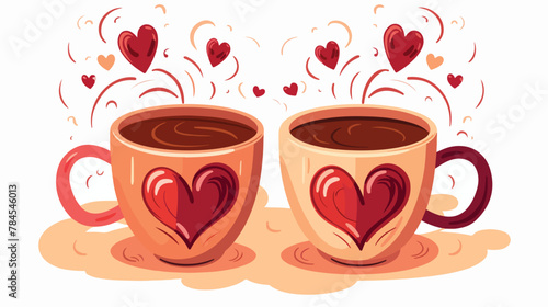 Two hot Cup of coffee. A hot drink. Valentines Day.