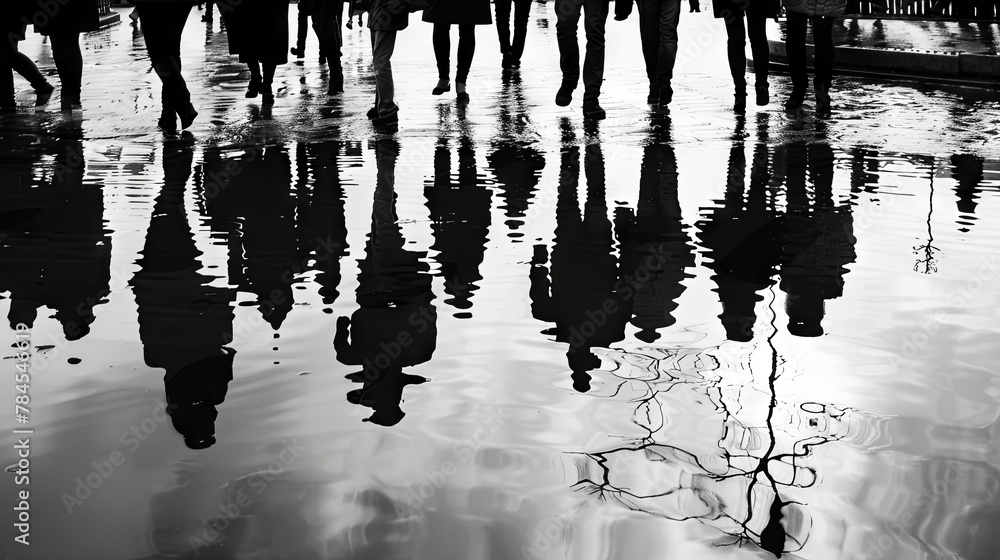 Silhouettes and reflections of people on a wet surface Silhouettes and reflections of people on a wet surface