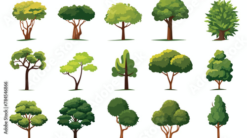 Types of trees icons set. Flat illustration of 9 ty