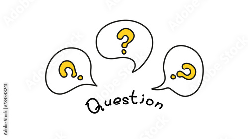 Word communication. Communication inclusion concept. Question on a white speech bubble icon. Illustration on a white isolated background.