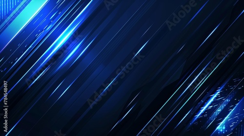 Dark blue abstract background with glowing geometric lines. Modern shiny blue lines pattern. Futuristic technology concept. Horizontal banner template