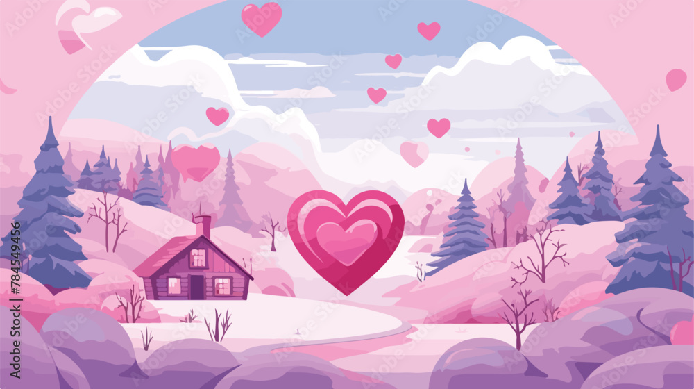Valentines day background. Mountain landscape of th