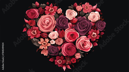 Valentines Day. Heart of roses on a dark background