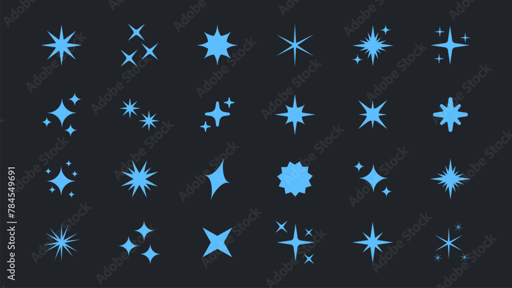 Retro futuristic bright vector blue icons collection. Set of original star sparkle shapes. Abstract shine effect vector sign. Glowing light effect, twinkle templates stars and bursts, shiny flash. Retro futuristic bright vector blue icons collection. Set of original star sparkle shapes. Abstract shine effect vector sign. Glowing light effect, twinkle templates stars and bursts, shiny flash.