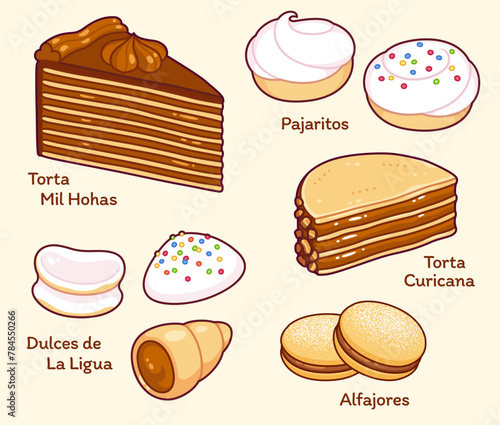 Traditional Chilean desserts cartoon drawing set © sudowoodo
