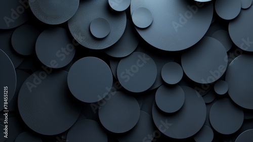 A 3D modern circle minimalist black abstract background with a blurred effect. A circular composition in dark gray minimalism style wallpaper.