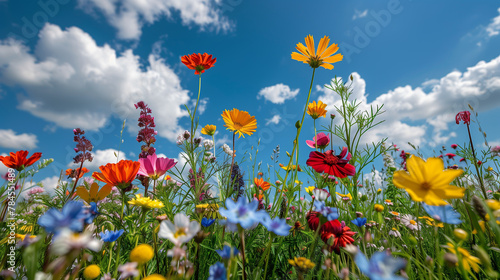 Sunlit Serenity: Wildflowers Under a Blue Sky