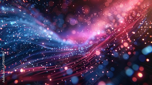 3D rendering of an abstract wire background with data streaking lights, fiber optics.