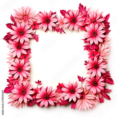 Square Floral frame of 3d pink flowers with blank space for text or photo. As element design for photo album, as flower border for banner, poster. 